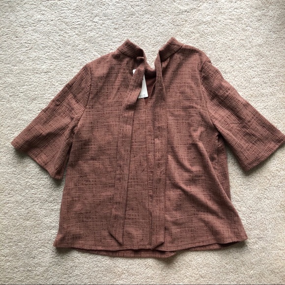 ANTHROPOLOGIE TIE BACK MOCK NECK TEXTURED BLOUSE - Picture 5 of 13